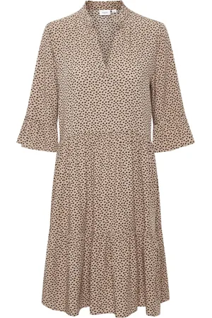 Saint Tropez Kjole, Dame, , XS, Smigrende Edasz Kjole med ¾ Ærmer og V-Hals
