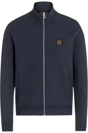 Belstaff Sweathshirts & Hoodies, Herre, Blå, M, Uld, Fuld lynlås sweatshirt mørk blæk