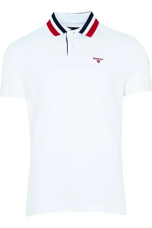 Barbour Top, Herre, Hvid, 2XL, Bomuld, Hawkeswater Tippet Polo med Retro Stribe