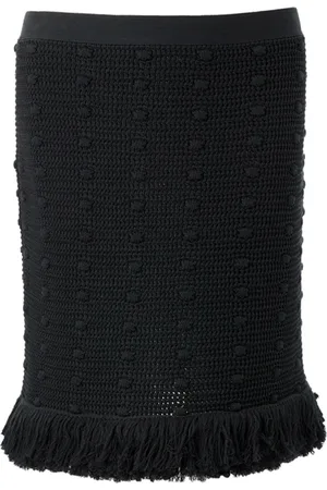 Bottega Veneta Nederdel, Dame, Sort, L, Bomuld, Strikket Sort Nederdel med Pompom-detaljer