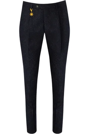 Manuel Ritz Bukser, Herre, Blå, L, Uld, Slim Fit Blå Melange Bukser med Paisley Foring