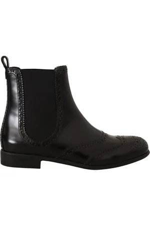 Dolce & Gabbana Sko, Dame, Sort, 35 EU, Læder, Sort Læder Ankelhøje Flade Støvler