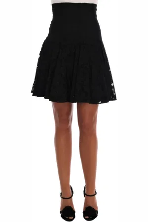 Dolce & Gabbana Nederdel, Dame, Sort, 3XS, Bomuld, Sort blomstret cutout blonde A-line nederdel