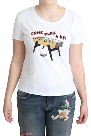 Moschino Top, Dame, Hvid, XS, Bomuld, Hvid Bomuld Come Play 4 Us Print Toppe