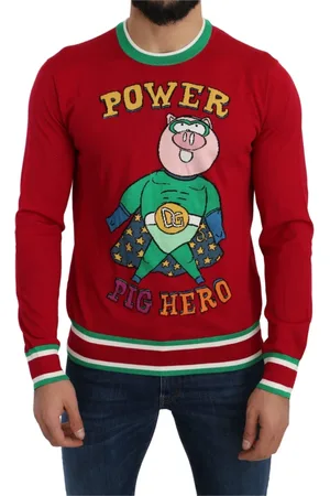 Dolce & Gabbana Strik, Herre, Rød, L, Uld, Rød Uld Silke Gris Sweater
