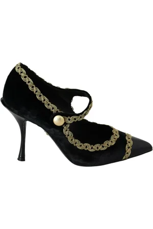 Dolce & Gabbana Sko, Dame, Sort, 35 EU, Bomuld, Sorte Mary Jane Pumps i Velvet med Pynt