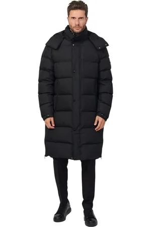 HUGO BOSS Frakke, Herre, Sort, XL, Uld, Herre Lang Frakke - Afslappet Pasform, Aftagelig Hætte, Sort