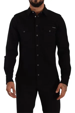 Dolce & Gabbana Skjorte, Herre, Sort, M, Bomuld, Sort Slim Bomuld Denim Stræk Skjorte