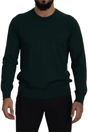 Dolce & Gabbana Sweathshirts & Hoodies, Herre, Grøn, 2XL, Cashmere, Grøn Cashmere Crewneck Sweater