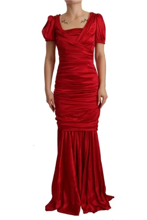 Dolce & Gabbana Kjole, Dame, Rød, XS, Rød Silke Stretch Sheath Mermaid Kjole
