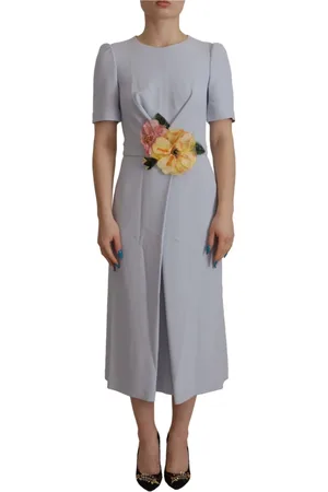 Dolce & Gabbana Kjole, Dame, Blå, 2XS, Blå Blomstret Applikation Midi Kjole