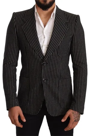 Dolce & Gabbana Jakke, Herre, Sort, M, Uld, Sort Stribet Slim Fit Uldfrakke Blazer