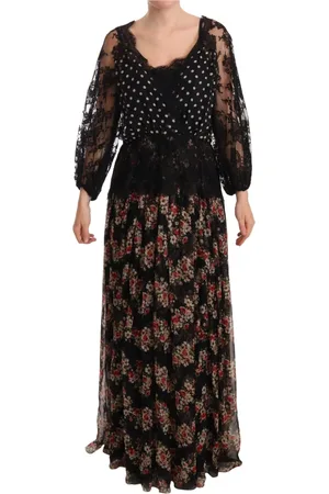 Dolce & Gabbana Kjole, Dame, Flerfarvet, L, Bomuld, Sort Blondeblomstret Polkaprikjole