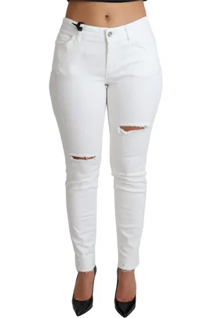 Dolce & Gabbana Jeans, Dame, Hvid, XL, Bomuld, Hvide Rippede Skinny Jeans