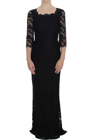 Dolce & Gabbana Kjole, Dame, Sort, XS, Uld, Sort Blomstret Blonde Maxi Kjole