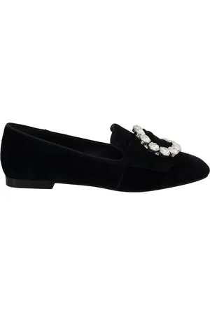 Dolce & Gabbana Sko, Dame, Sort, 36 EU, Læder, Sorte Velvet Krystal Loafers Flats Sko