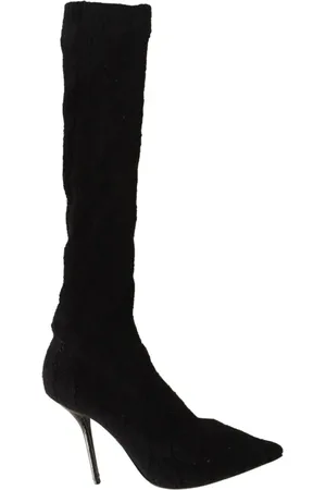 Dolce & Gabbana Sko, Dame, Sort, 41 EU, Læder, Sorte Stræksokker Knæhøje Støvletter