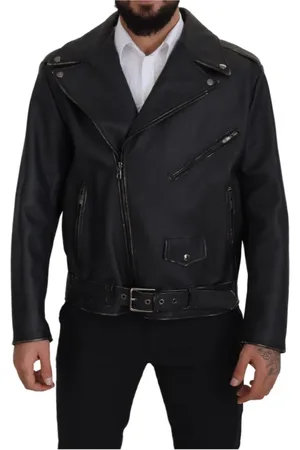 Dolce & Gabbana Jakke, Herre, Sort, S, Læder, Stunning Sort Læder Biker Jakke