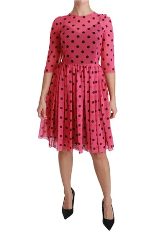 Dolce & Gabbana Kjole, Dame, Lyserød, 2XS, Polyester, Polkaprikket A-line Knelang Kjole