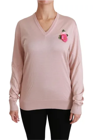 Dolce & Gabbana Sweathshirts & Hoodies, Dame, Lyserød, M, Silkeblomstret Sweater