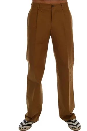 Dolce & Gabbana Bukser, Herre, Brun, XS, Bomuld, Logo Detaljerede Formelle Bukser