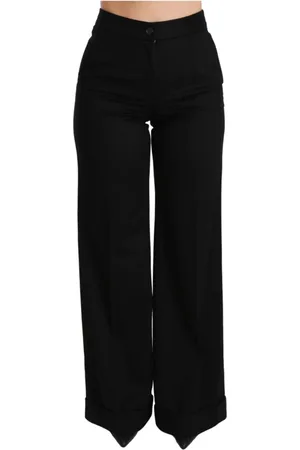 Dolce & Gabbana Bukser, Dame, Sort, 2XS, Sorte Højtaljede Flare Bukser