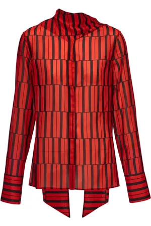 Salvatore Ferragamo Bluser & Skjorter, Dame, Rød, S, Rød Stribet Langærmet Skjorte