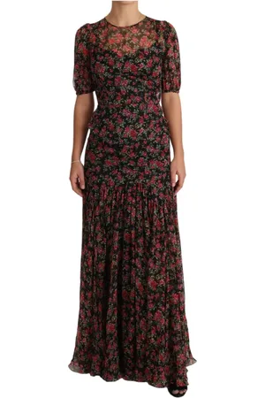 Dolce & Gabbana Kjole, Dame, Sort, 2XS, Bomuld, Rød Blomstret A-Line Shift Kjole