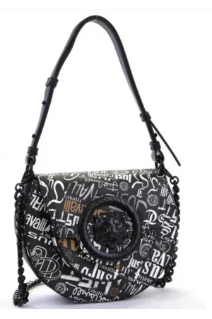 Roberto Cavalli Taske, Dame, Sort, ONE SIZE, Uld, Sort og hvid Tigerhoved Graffiti Taske