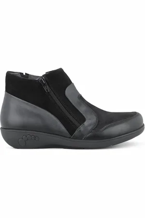New Feet Sko, Dame, Sort, 38 EU, Læder, Støvle med lynlås og OrthoStretch®
