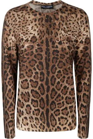 Dolce & Gabbana Sweathshirts & Hoodies, Dame, Brun, S, Cashmere, Animalier Brun Cashmere Sweater