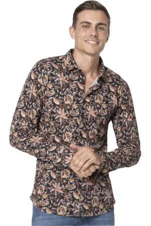 DESOTO Skjorte, Herre, Sort, L, Bomuld, Sort skjorte med blomstermønster