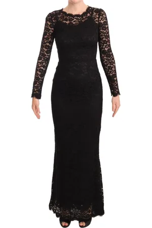 Dolce & Gabbana Kjole, Dame, Sort, 2XS, Bomuld, Sort Bomuldssnøre Havfrue Langærmet Kjole
