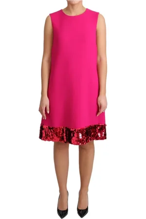 Dolce & Gabbana Kjole, Dame, Lyserød, S, Uld, Fuchsia Uld Paillet Skiftærme Kjole