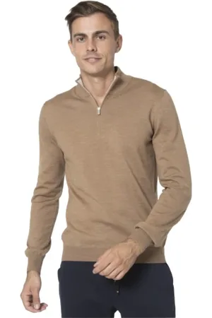 Gran Sasso Strik, Herre, , 3XL, Uld, Lysbrun Sweater med Lynlås