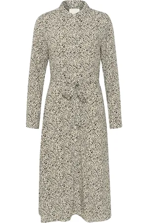 Part Two Kjole, Dame, , 3XL, Sort Mini Print Kjole med Lange Ærmer og Skjortekrave