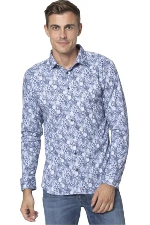 DESOTO Skjorte, Herre, Blå, 2XL, Bomuld, Blå Blomstret Skjorte
