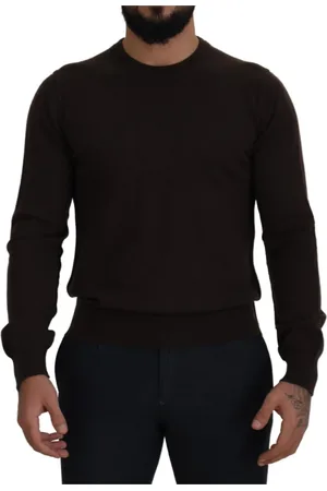 Dolce & Gabbana Strik, Herre, Brun, M, Cashmere, Brun Cashmere Crew Neck Pullover Sweater