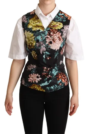 Dolce & Gabbana Jakke, Dame, Flerfarvet, 2XS, Polyester, Sort Blomstret Jacquard Vest