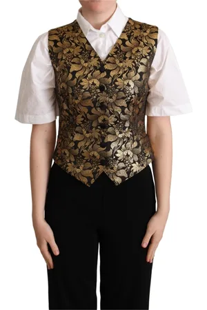 Dolce & Gabbana Jakke, Dame, Flerfarvet, XL, Uld, Sort Guld Jacquard Silke Vest