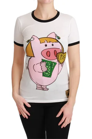 Dolce & Gabbana Top, Dame, Hvid, 2XS, Bomuld, Årets gris bomuld T-shirt