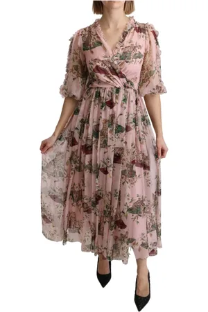 Dolce & Gabbana Kjole, Dame, Lyserød, 2XS, Bengal Cat Print Maxi Silkekjole