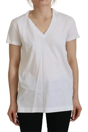 Dolce & Gabbana Top, Dame, Hvid, S, Bomuld, Hvid V-hals Bomuld Top Bluse