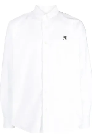 Maison Kitsuné Skjorte, Herre, Hvid, XL, Bomuld, Grå Fox Head Patch Button Down Skjorte