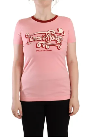 Dolce & Gabbana Top, Dame, Lyserød, 2XS, Bomuld, Lyserød Bomuld Kortærmet Crewneck T-shirt