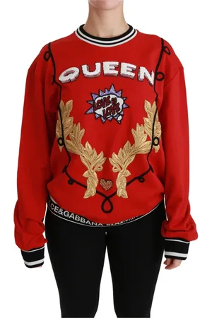 Dolce & Gabbana Sweathshirts & Hoodies, Dame, Rød, M, Bomuld, Rød Queen Love Paillet Sweater