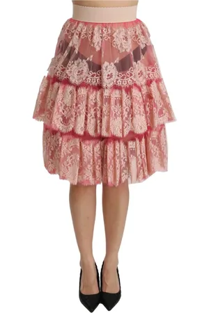 Dolce & Gabbana Nederdel, Dame, Lyserød, XS, Bomuld, Lyserød Blonde Højtaljet Nederdel