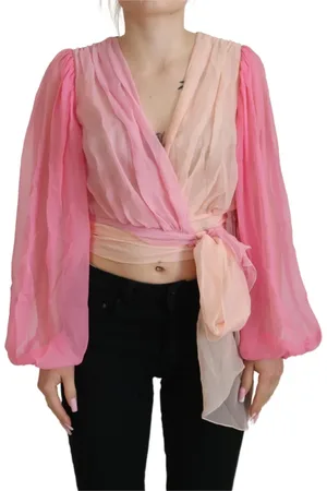 Dolce & Gabbana Bluser & Skjorter, Dame, Lyserød, 2XS, Silke Wrap Langærmet Bluse Top