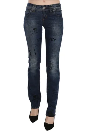 John Galliano Jeans, Dame, Blå, W24, Denim, Blå Avis Print Skinny Denim Bukser