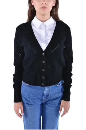 Max Mara Strik, Dame, Sort, M, Uld, V-Hals Uld Cardigan